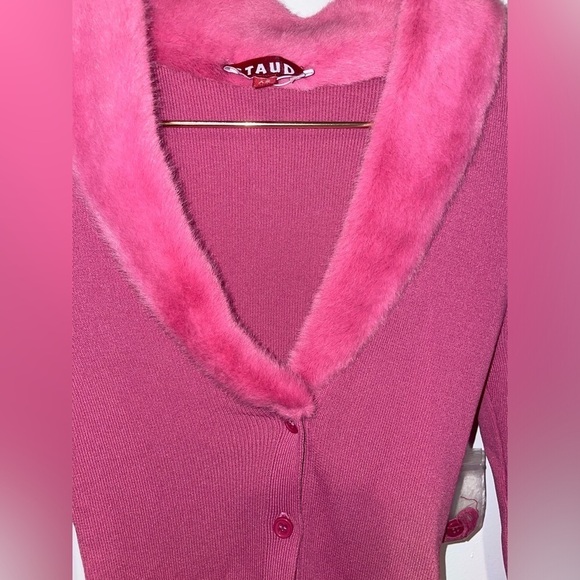 New! STAUD 💗 Celina Faux Fur Collar Rib Knit Top In Lollipop 💗 XS! SALE! - Picture 12 of 14